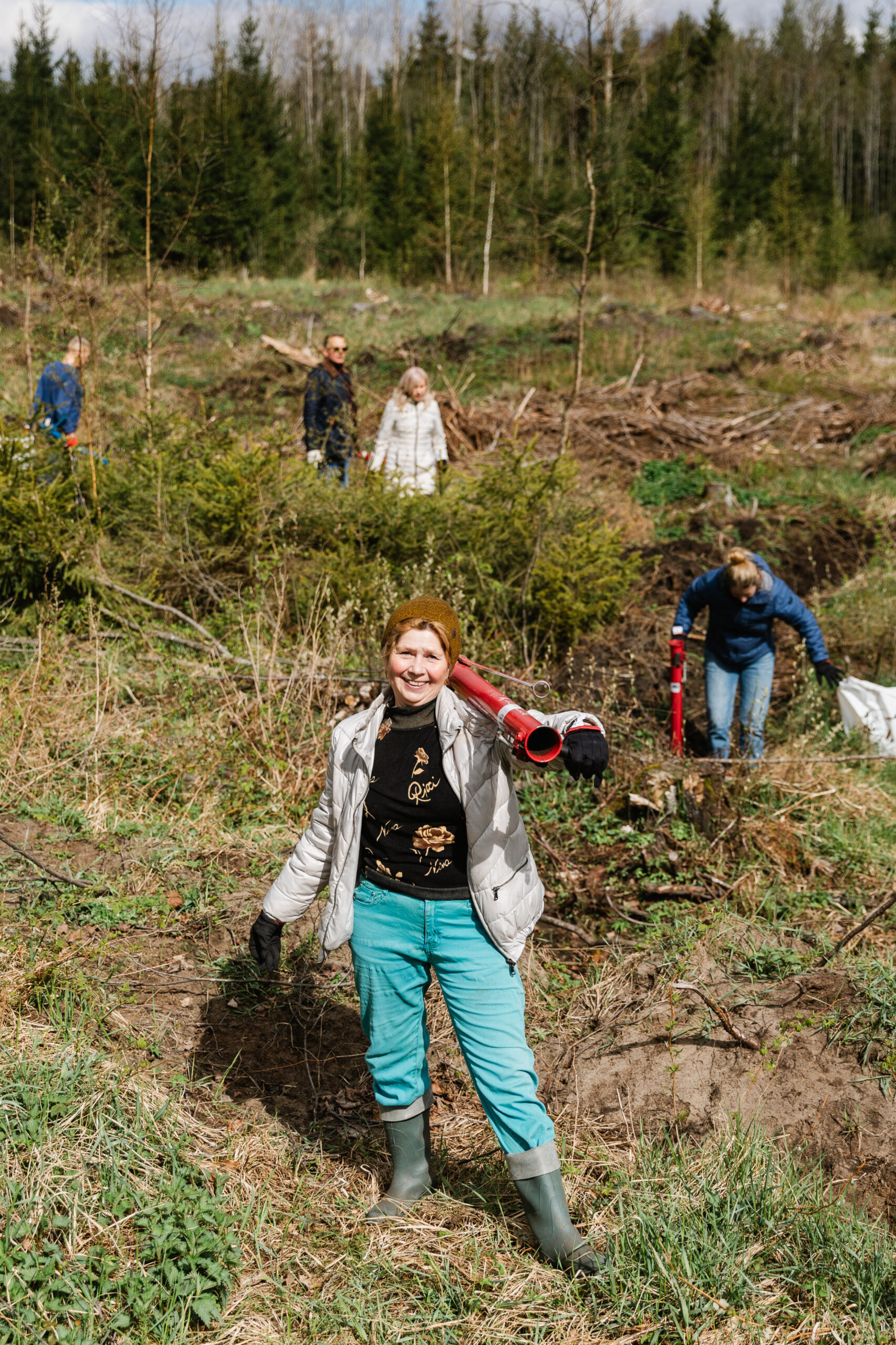 “Olainfarm” darbinieki kopā ar ģimenēm vietējā mežā iestāda vairākus simtus priežu